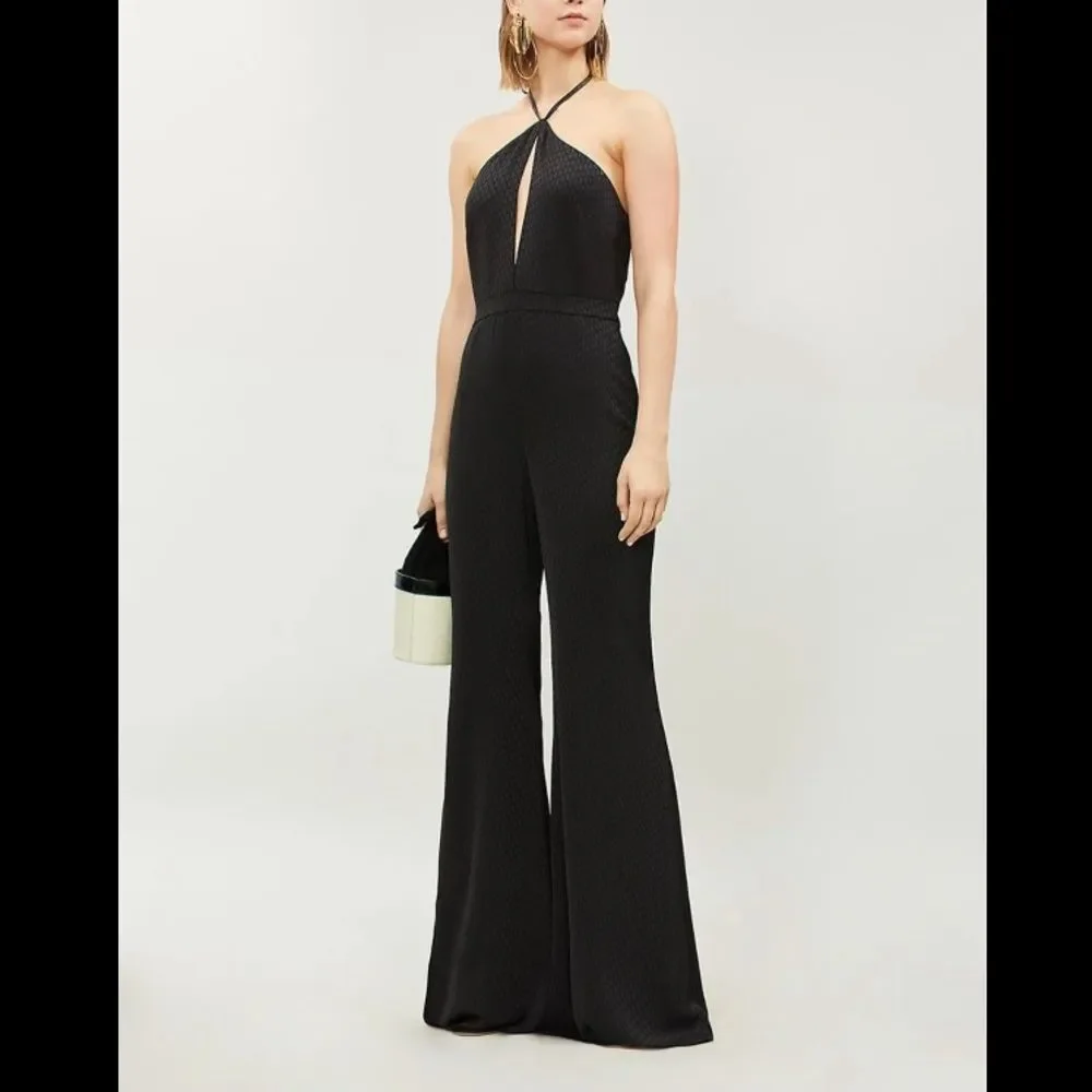ALEXIS Naila halterneck wide-leg crepe jumpsuit LARGE $524